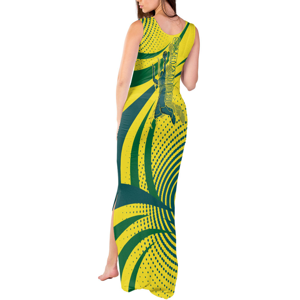 Australian Boomers Basketball Tank Maxi Dress Abstract Wave Halftone Pattern With Dynamic Athlete Silhouette