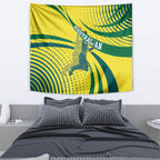 Australian Boomers Basketball Tapestry Abstract Wave Halftone Pattern With Dynamic Athlete Silhouette