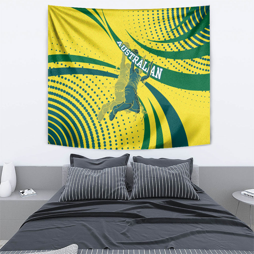 Australian Boomers Basketball Tapestry Abstract Wave Halftone Pattern With Dynamic Athlete Silhouette