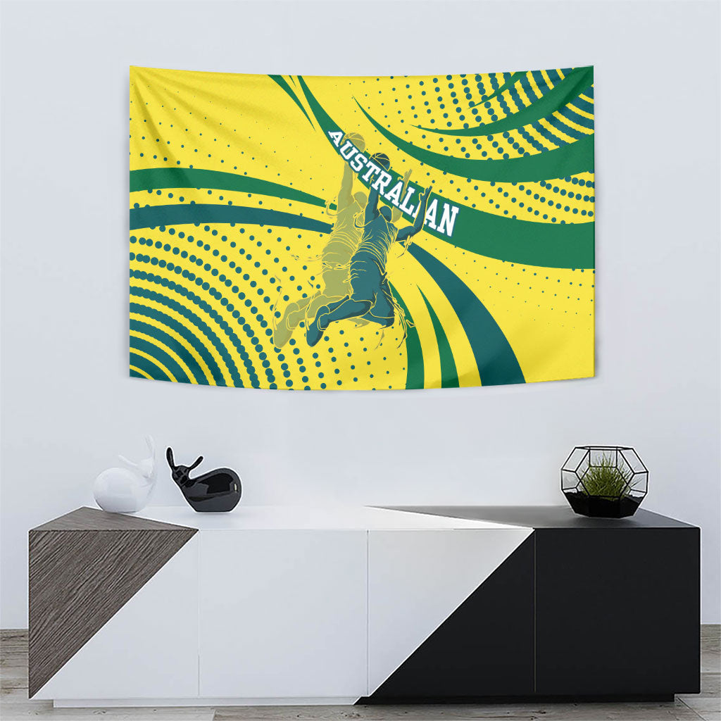 Australian Boomers Basketball Tapestry Abstract Wave Halftone Pattern With Dynamic Athlete Silhouette