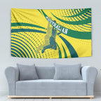 Australian Boomers Basketball Tapestry Abstract Wave Halftone Pattern With Dynamic Athlete Silhouette