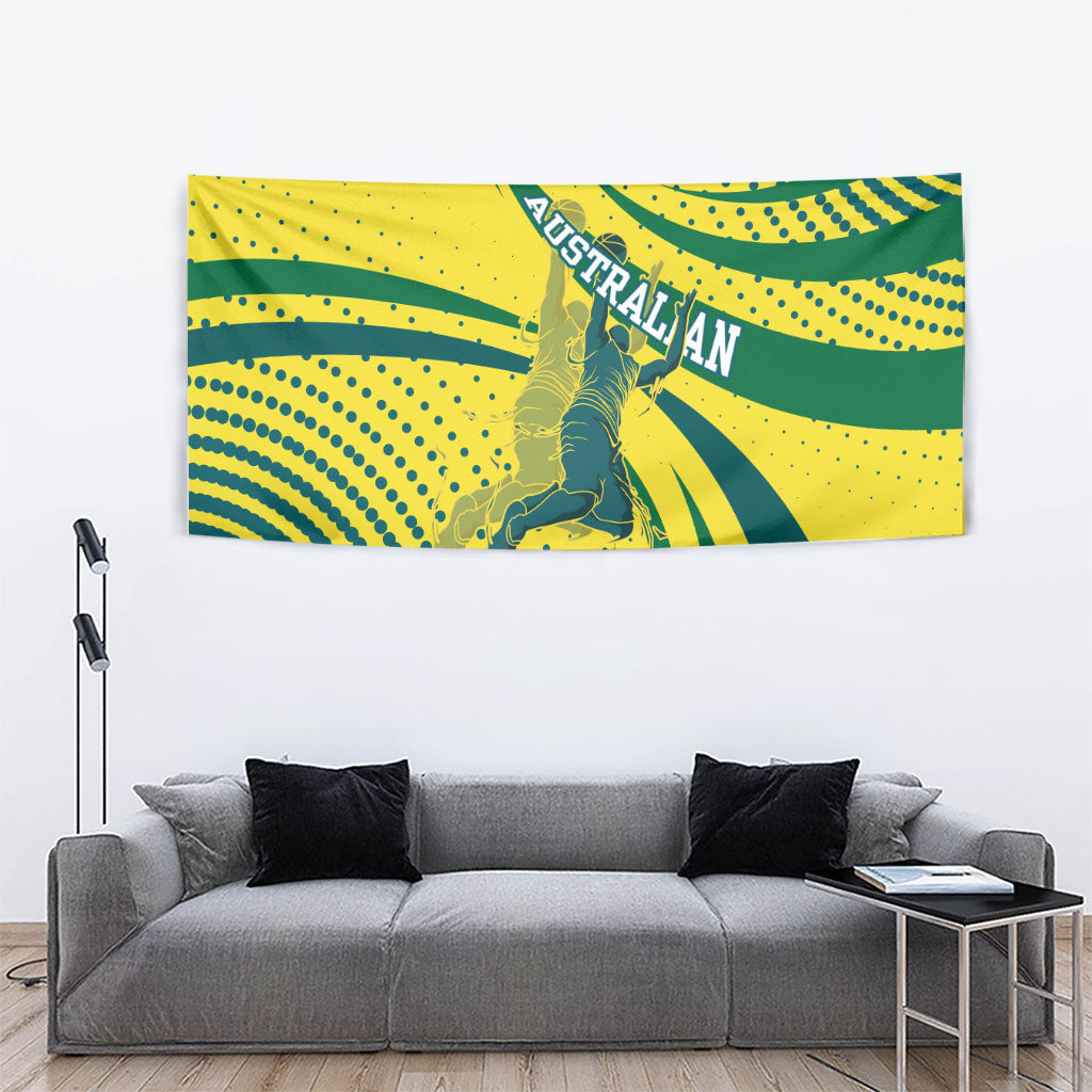 Australian Boomers Basketball Tapestry Abstract Wave Halftone Pattern With Dynamic Athlete Silhouette