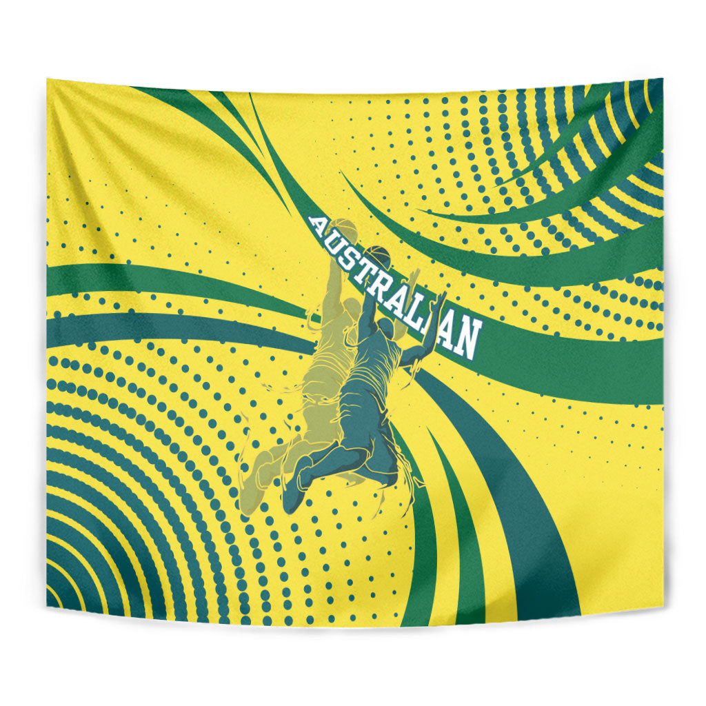 Australian Boomers Basketball Tapestry Abstract Wave Halftone Pattern With Dynamic Athlete Silhouette
