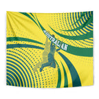 Australian Boomers Basketball Tapestry Abstract Wave Halftone Pattern With Dynamic Athlete Silhouette