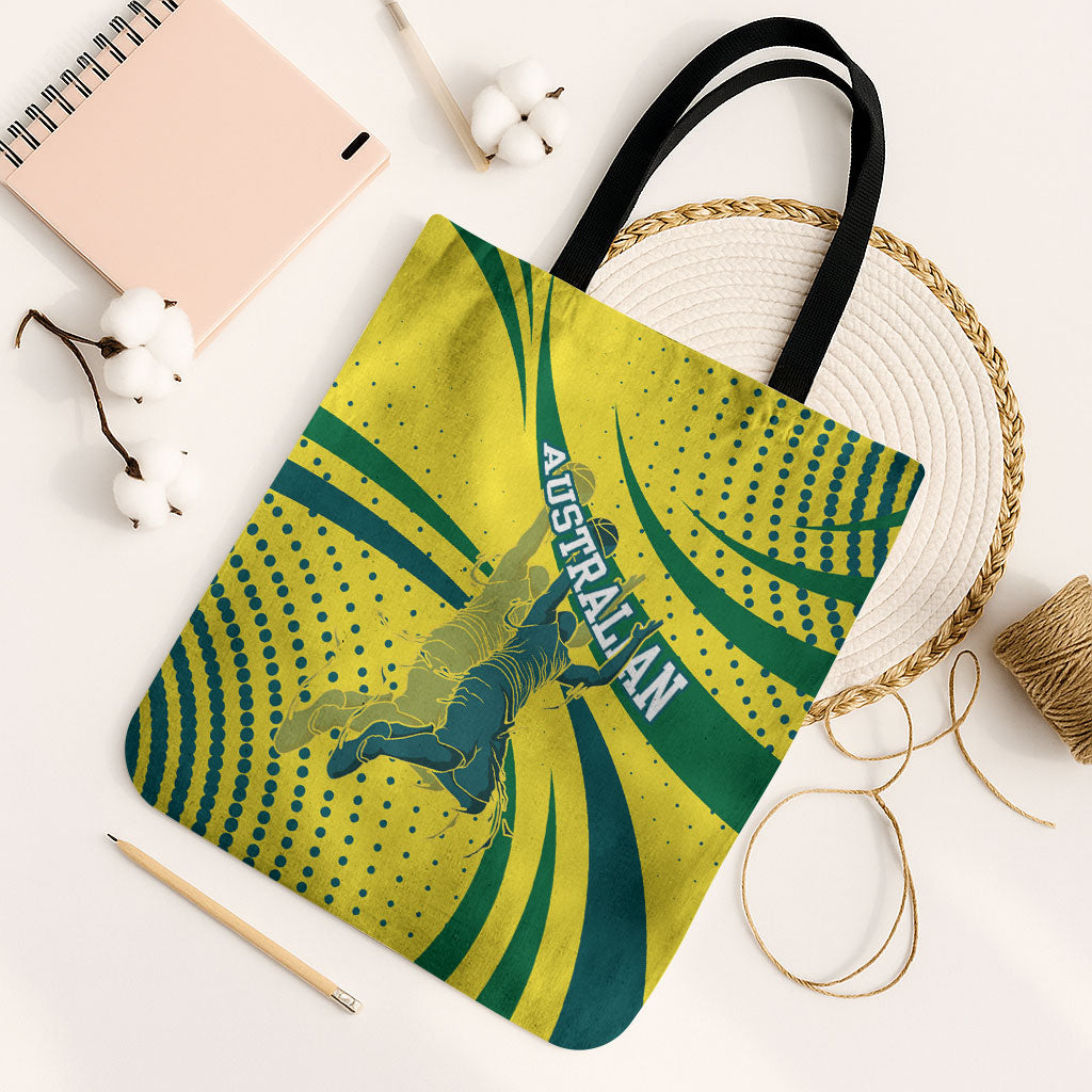 Australian Boomers Basketball Tote Bag Abstract Wave Halftone Pattern With Dynamic Athlete Silhouette