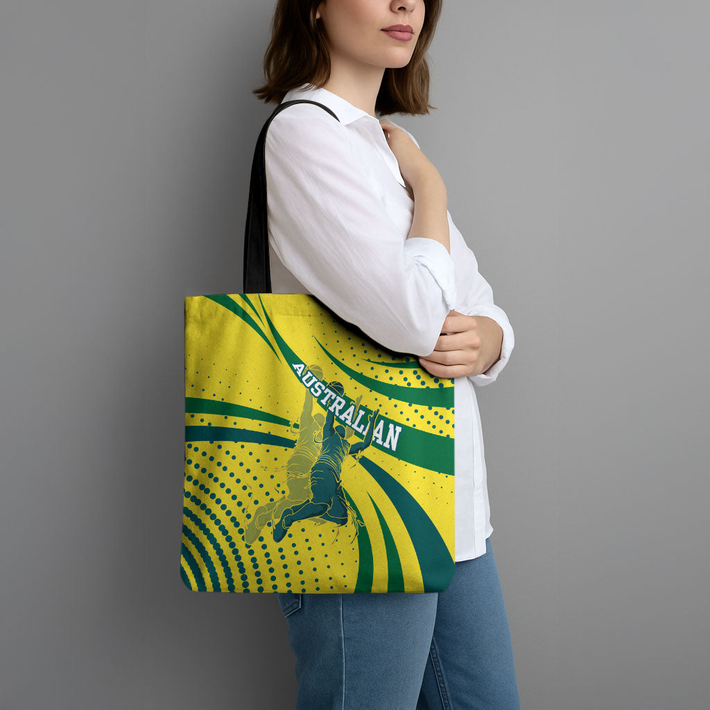 Australian Boomers Basketball Tote Bag Abstract Wave Halftone Pattern With Dynamic Athlete Silhouette