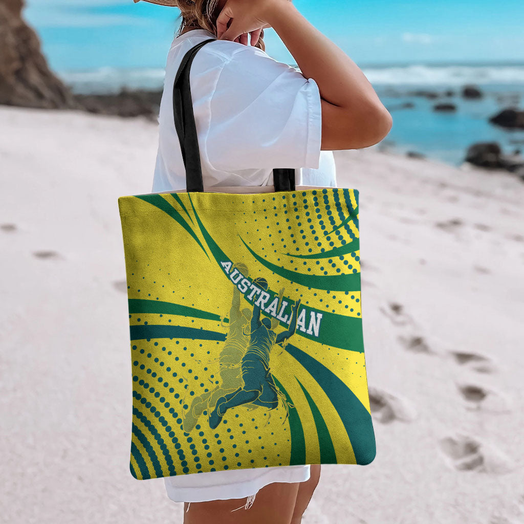 Australian Boomers Basketball Tote Bag Abstract Wave Halftone Pattern With Dynamic Athlete Silhouette