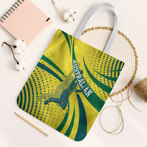 Australian Boomers Basketball Tote Bag Abstract Wave Halftone Pattern With Dynamic Athlete Silhouette