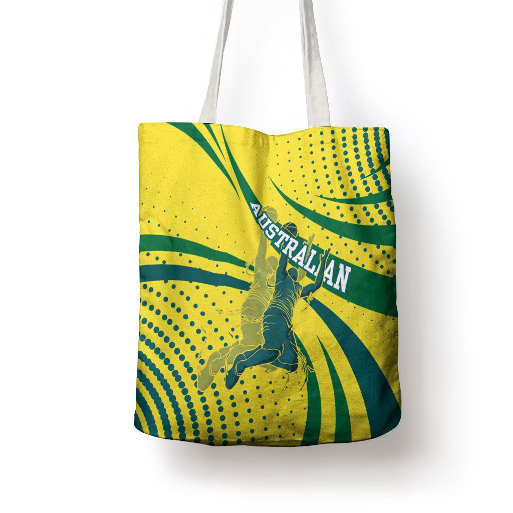 Australian Boomers Basketball Tote Bag Abstract Wave Halftone Pattern With Dynamic Athlete Silhouette