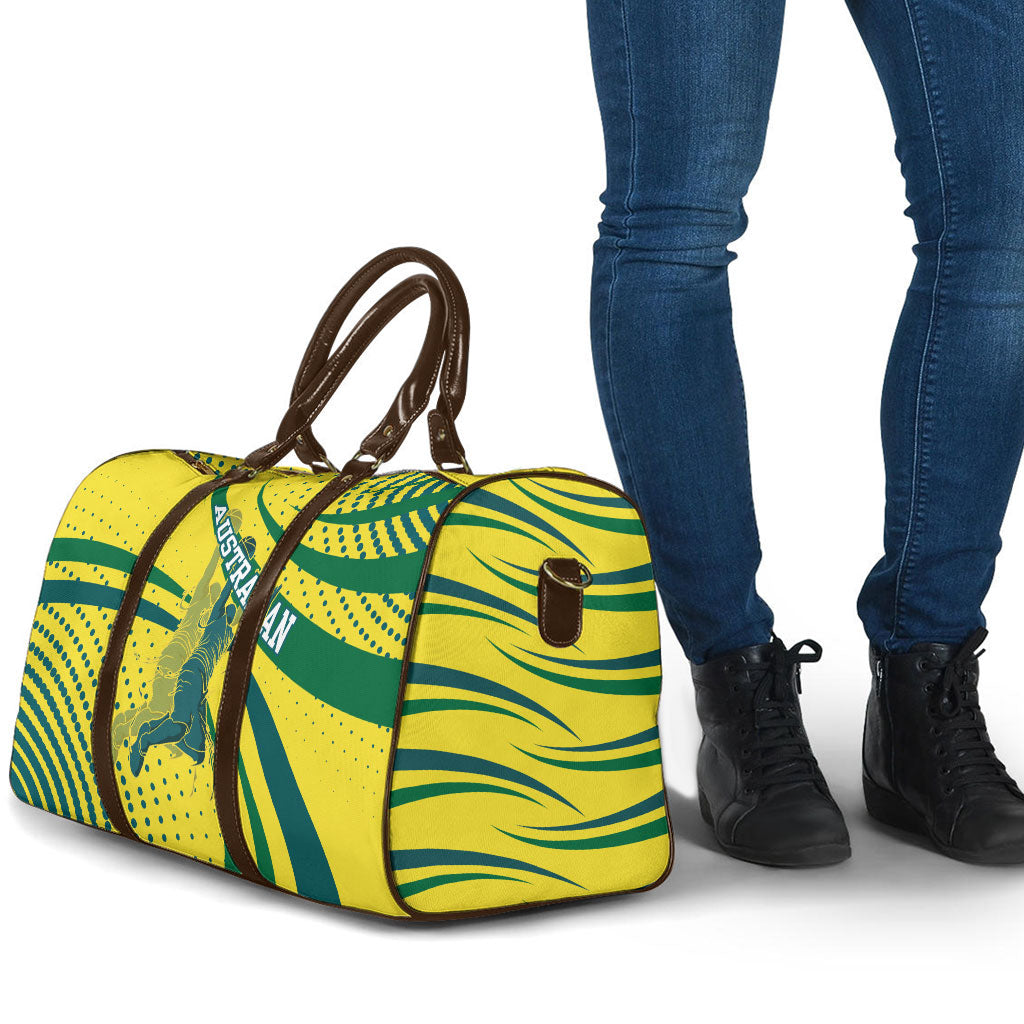 Australian Boomers Basketball Travel Bag Abstract Wave Halftone Pattern With Dynamic Athlete Silhouette