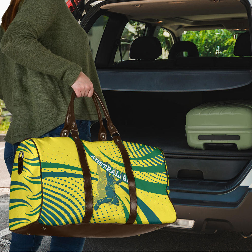 Australian Boomers Basketball Travel Bag Abstract Wave Halftone Pattern With Dynamic Athlete Silhouette