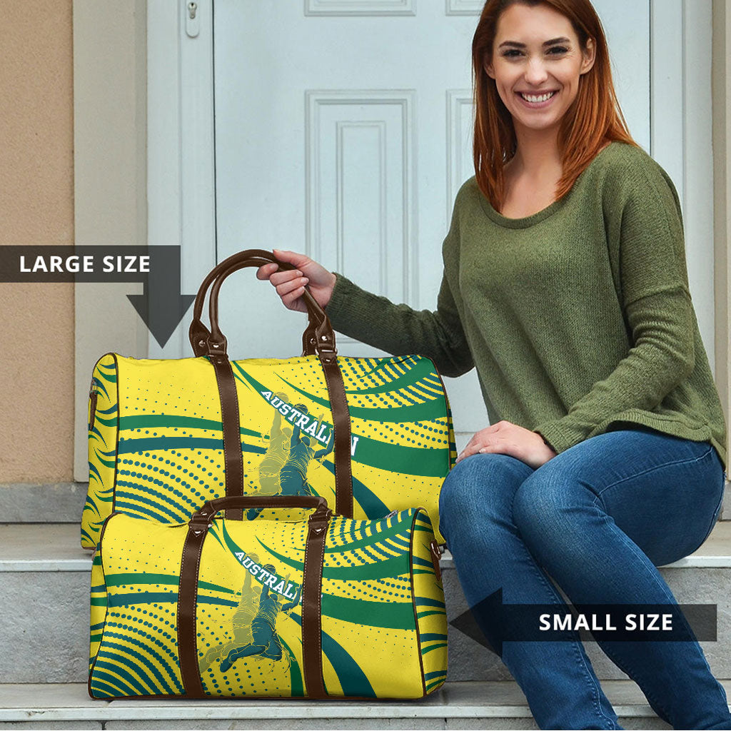 Australian Boomers Basketball Travel Bag Abstract Wave Halftone Pattern With Dynamic Athlete Silhouette