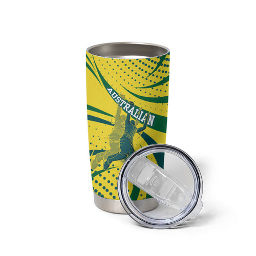 Australian Boomers Basketball Tumbler Cup Abstract Wave Halftone Pattern With Dynamic Athlete Silhouette