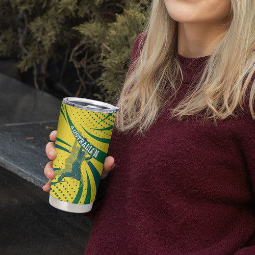 Australian Boomers Basketball Tumbler Cup Abstract Wave Halftone Pattern With Dynamic Athlete Silhouette