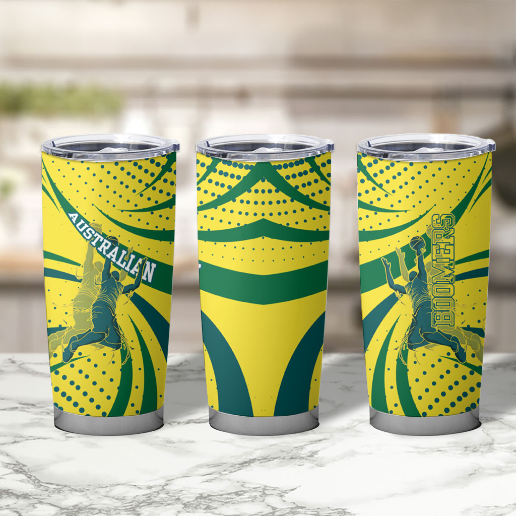 Australian Boomers Basketball Tumbler Cup Abstract Wave Halftone Pattern With Dynamic Athlete Silhouette
