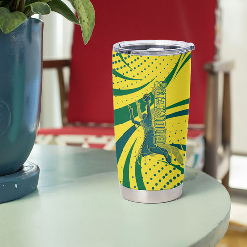 Australian Boomers Basketball Tumbler Cup Abstract Wave Halftone Pattern With Dynamic Athlete Silhouette