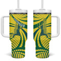 Australian Boomers Basketball Tumbler With Handle Abstract Wave Halftone Pattern With Dynamic Athlete Silhouette