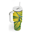 Australian Boomers Basketball Tumbler With Handle Abstract Wave Halftone Pattern With Dynamic Athlete Silhouette
