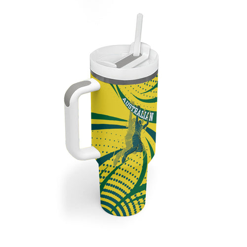 Australian Boomers Basketball Tumbler With Handle Abstract Wave Halftone Pattern With Dynamic Athlete Silhouette