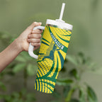Australian Boomers Basketball Tumbler With Handle Abstract Wave Halftone Pattern With Dynamic Athlete Silhouette