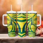 Australian Boomers Basketball Tumbler With Handle Abstract Wave Halftone Pattern With Dynamic Athlete Silhouette