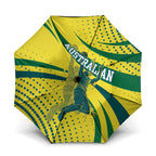 Australian Boomers Basketball Umbrella Abstract Wave Halftone Pattern With Dynamic Athlete Silhouette