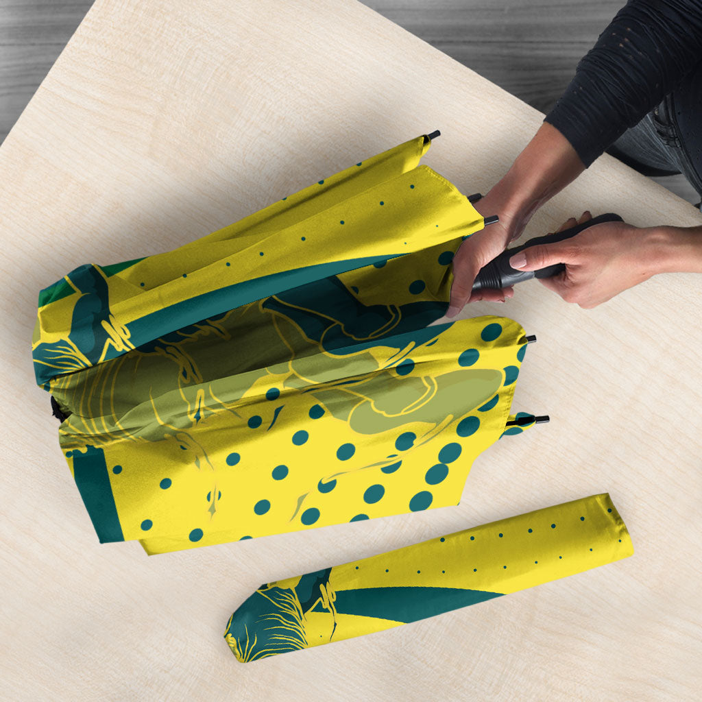 Australian Boomers Basketball Umbrella Abstract Wave Halftone Pattern With Dynamic Athlete Silhouette