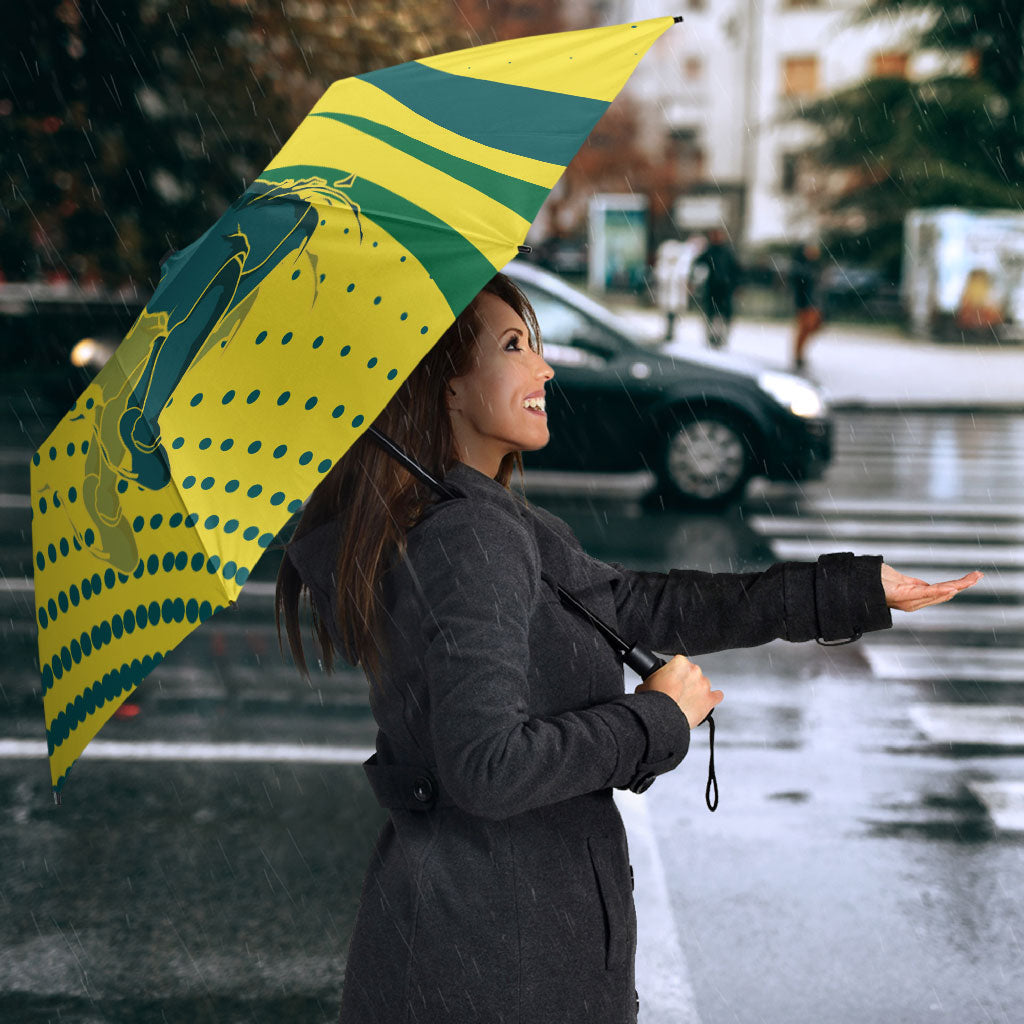 Australian Boomers Basketball Umbrella Abstract Wave Halftone Pattern With Dynamic Athlete Silhouette