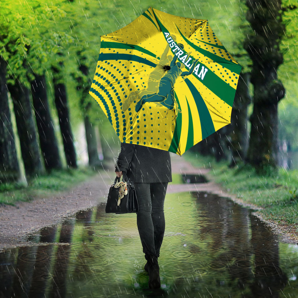 Australian Boomers Basketball Umbrella Abstract Wave Halftone Pattern With Dynamic Athlete Silhouette