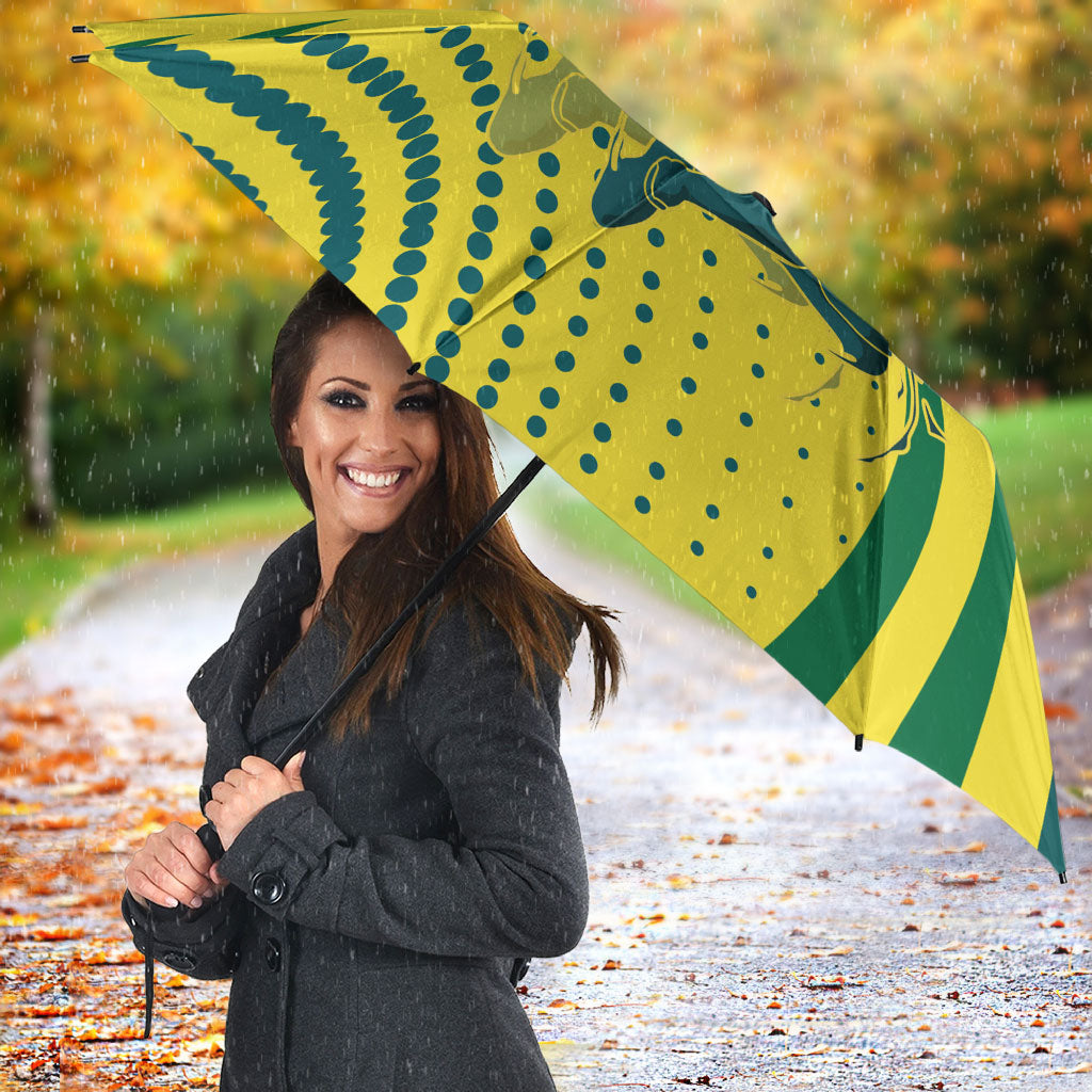 Australian Boomers Basketball Umbrella Abstract Wave Halftone Pattern With Dynamic Athlete Silhouette