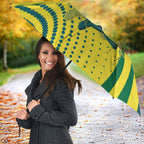Australian Boomers Basketball Umbrella Abstract Wave Halftone Pattern With Dynamic Athlete Silhouette