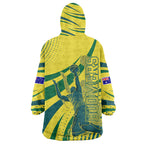 Australian Boomers Basketball Wearable Blanket Hoodie Abstract Wave Halftone Pattern With Dynamic Athlete Silhouette