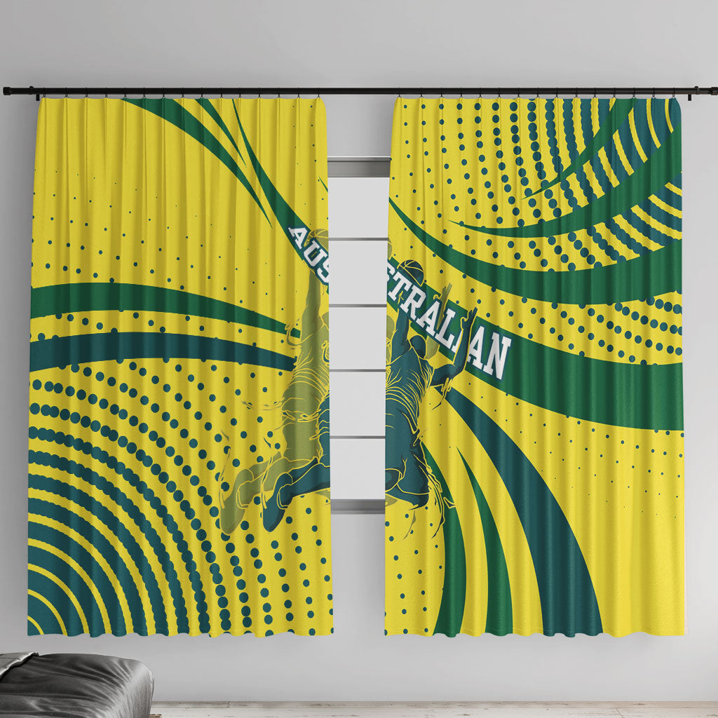 Australian Boomers Basketball Window Curtain Abstract Wave Halftone Pattern With Dynamic Athlete Silhouette
