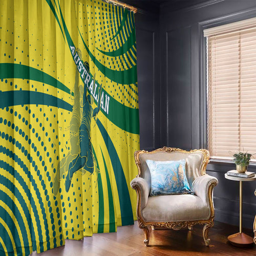 Australian Boomers Basketball Window Curtain Abstract Wave Halftone Pattern With Dynamic Athlete Silhouette