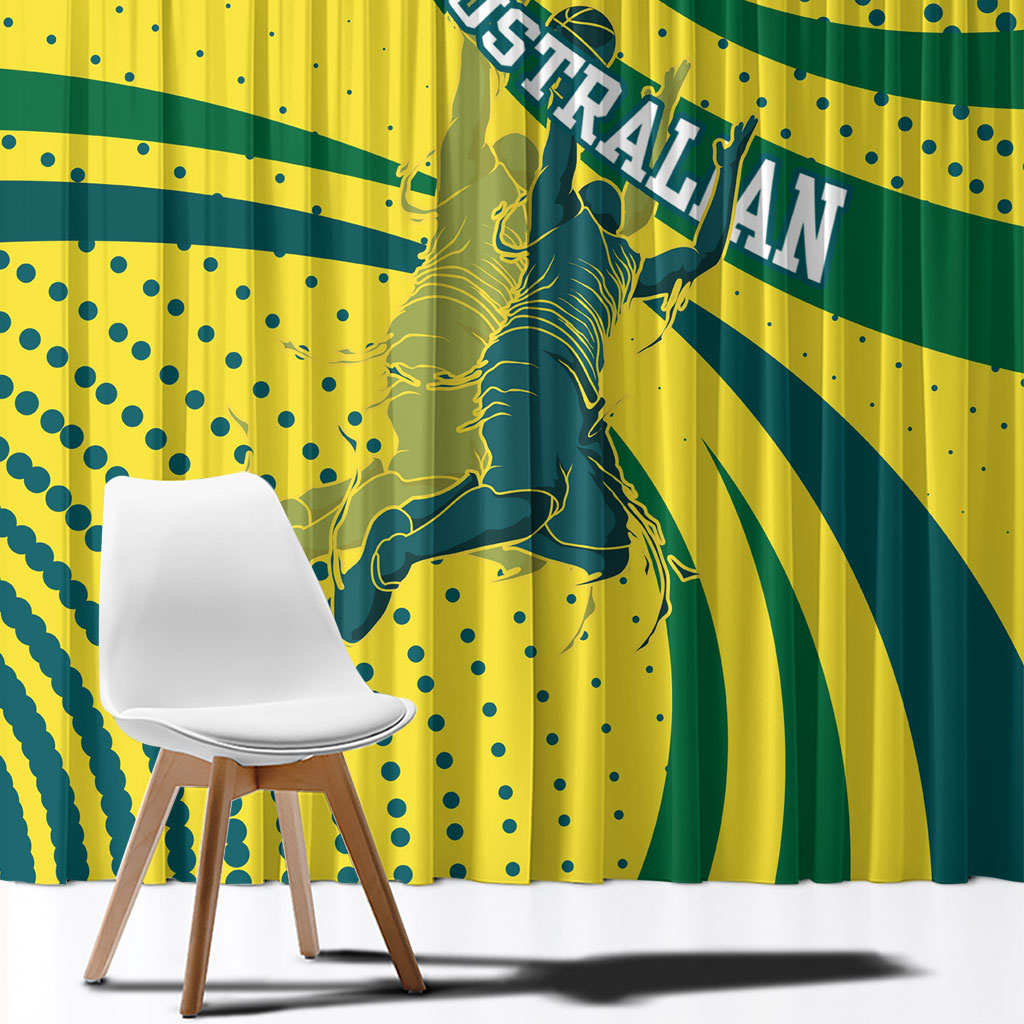 Australian Boomers Basketball Window Curtain Abstract Wave Halftone Pattern With Dynamic Athlete Silhouette