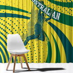 Australian Boomers Basketball Window Curtain Abstract Wave Halftone Pattern With Dynamic Athlete Silhouette