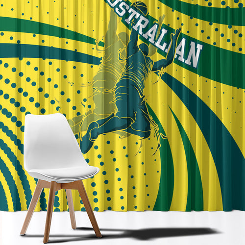 Australian Boomers Basketball Window Curtain Abstract Wave Halftone Pattern With Dynamic Athlete Silhouette