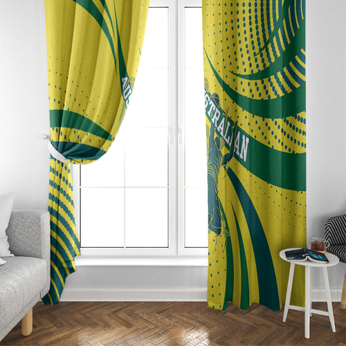 Australian Boomers Basketball Window Curtain Abstract Wave Halftone Pattern With Dynamic Athlete Silhouette