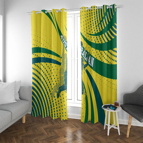 Australian Boomers Basketball Window Curtain Abstract Wave Halftone Pattern With Dynamic Athlete Silhouette