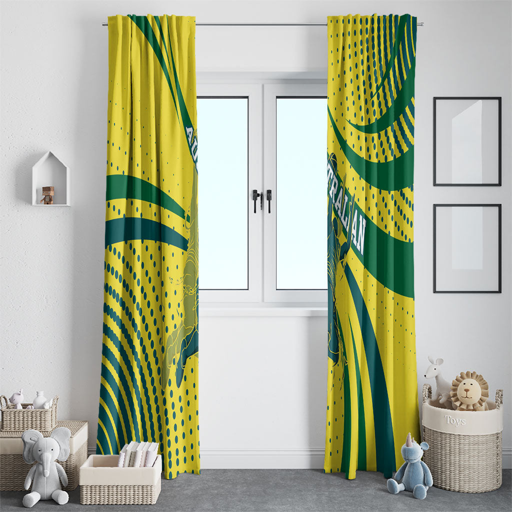 Australian Boomers Basketball Window Curtain Abstract Wave Halftone Pattern With Dynamic Athlete Silhouette