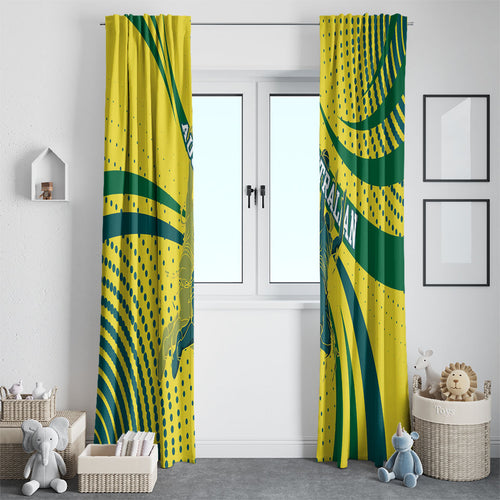 Australian Boomers Basketball Window Curtain Abstract Wave Halftone Pattern With Dynamic Athlete Silhouette