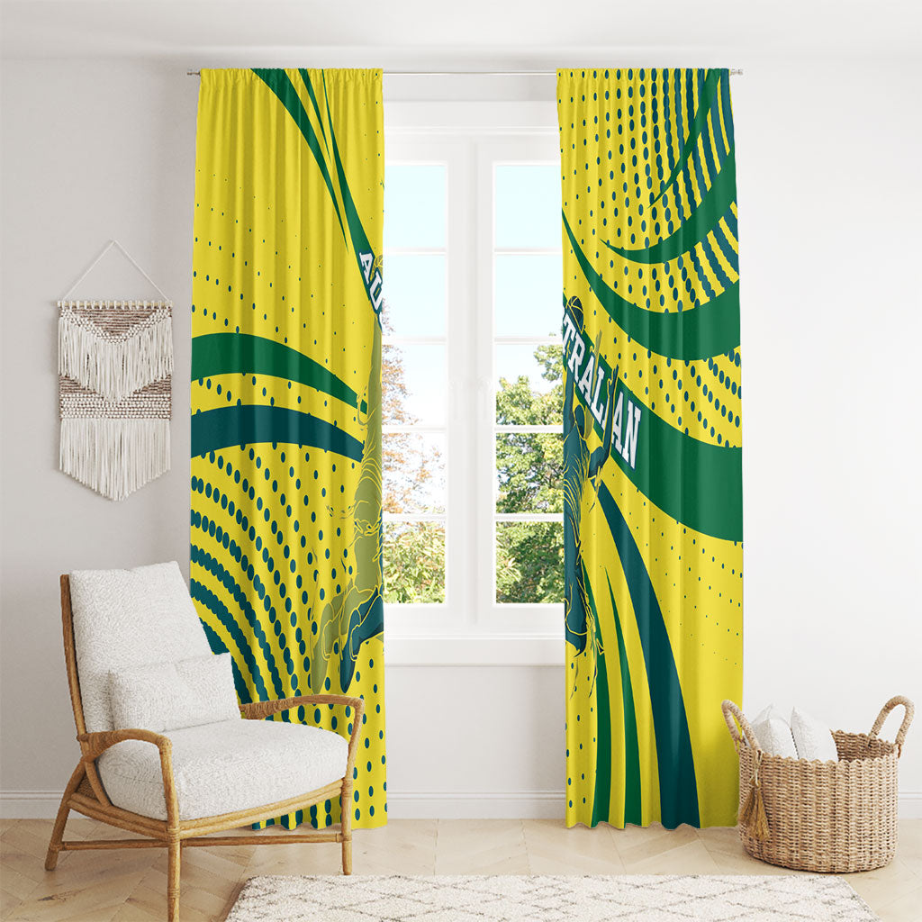 Australian Boomers Basketball Window Curtain Abstract Wave Halftone Pattern With Dynamic Athlete Silhouette