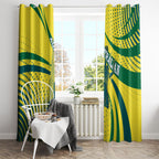 Australian Boomers Basketball Window Curtain Abstract Wave Halftone Pattern With Dynamic Athlete Silhouette