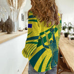 Australian Boomers Basketball Women Casual Shirt Abstract Wave Halftone Pattern With Dynamic Athlete Silhouette