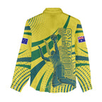 Australian Boomers Basketball Women Casual Shirt Abstract Wave Halftone Pattern With Dynamic Athlete Silhouette