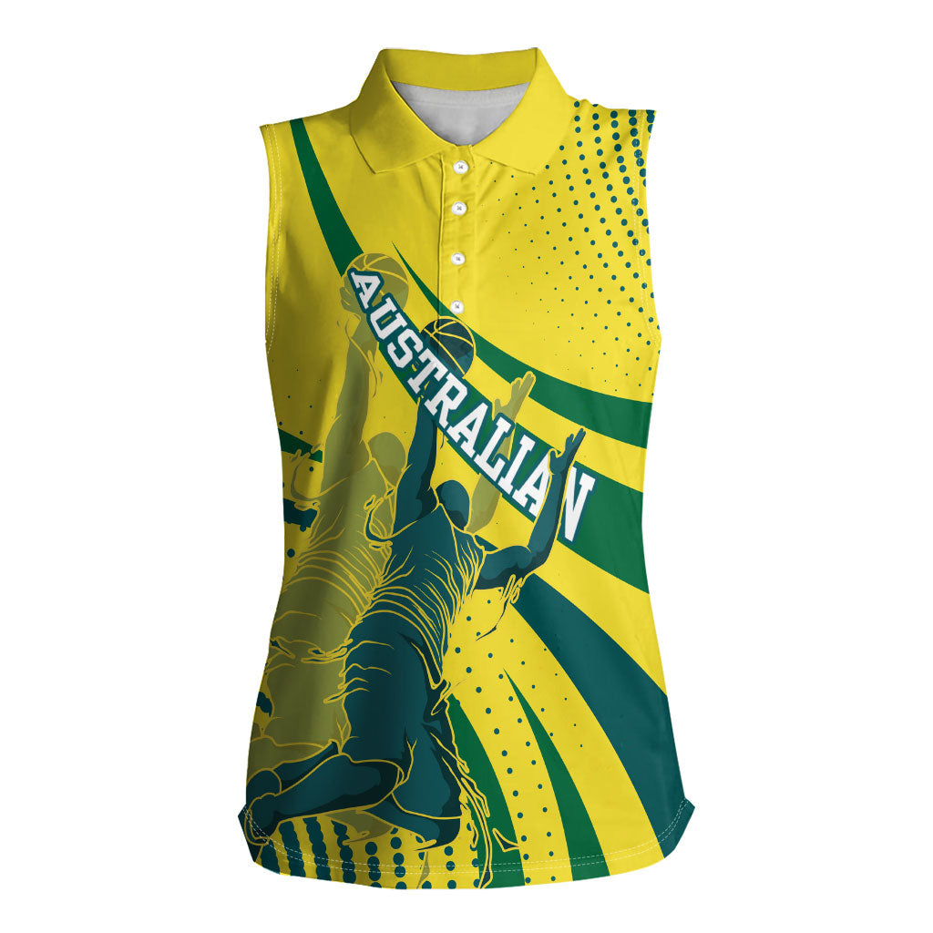 Australian Boomers Basketball Women Sleeveless Polo Shirt Abstract Wave Halftone Pattern With Dynamic Athlete Silhouette