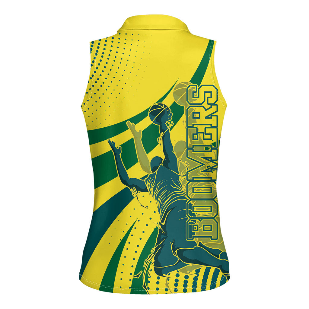 Australian Boomers Basketball Women Sleeveless Polo Shirt Abstract Wave Halftone Pattern With Dynamic Athlete Silhouette