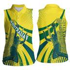 Australian Boomers Basketball Women Sleeveless Polo Shirt Abstract Wave Halftone Pattern With Dynamic Athlete Silhouette