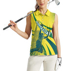 Australian Boomers Basketball Women Sleeveless Polo Shirt Abstract Wave Halftone Pattern With Dynamic Athlete Silhouette