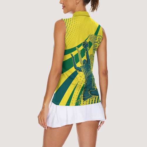 Australian Boomers Basketball Women Sleeveless Polo Shirt Abstract Wave Halftone Pattern With Dynamic Athlete Silhouette